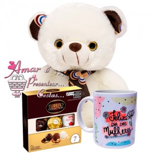 Kit Urso Marrom C/ Ferrero Rocher e Caneca