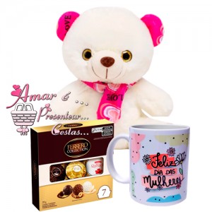 Kit Urso Rosa C/ Ferrero Rocher e Caneca